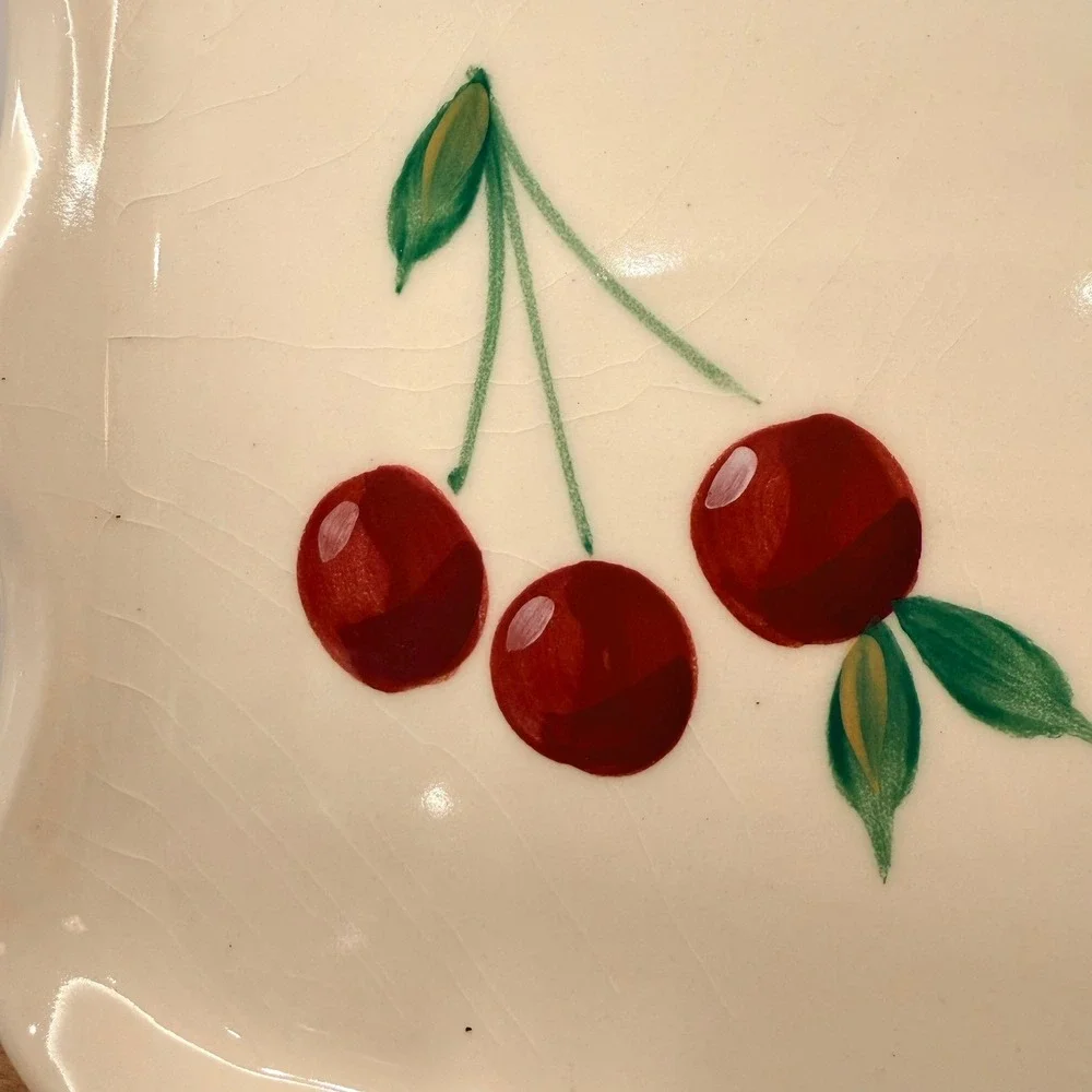 Pottery Cherry Serving‎ Tray Scalloped Rectangular Platter Stoneware